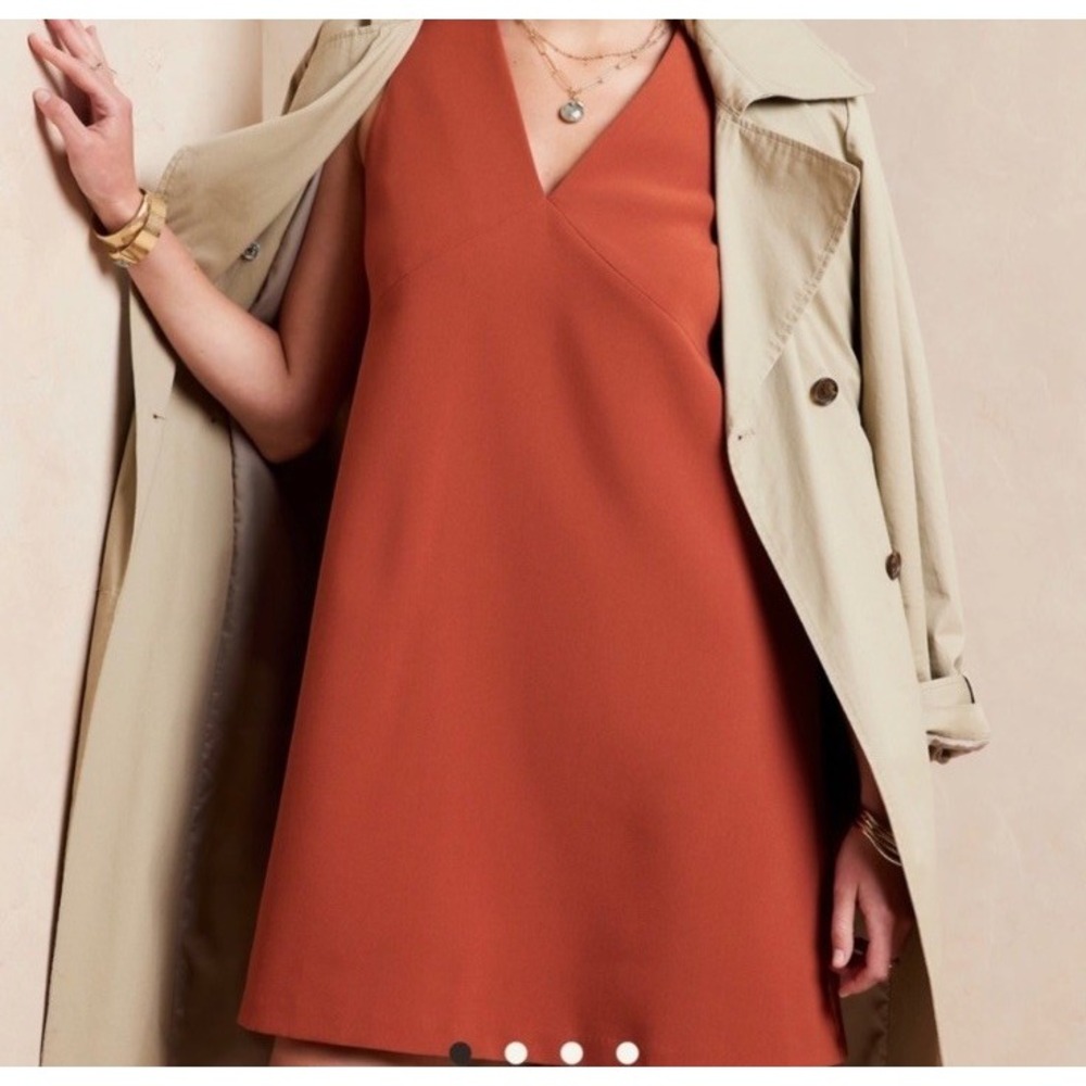 Banana Republic Burnt Sienna V-Neck‎ Shift Dress Size 2 Business Casual Orange
